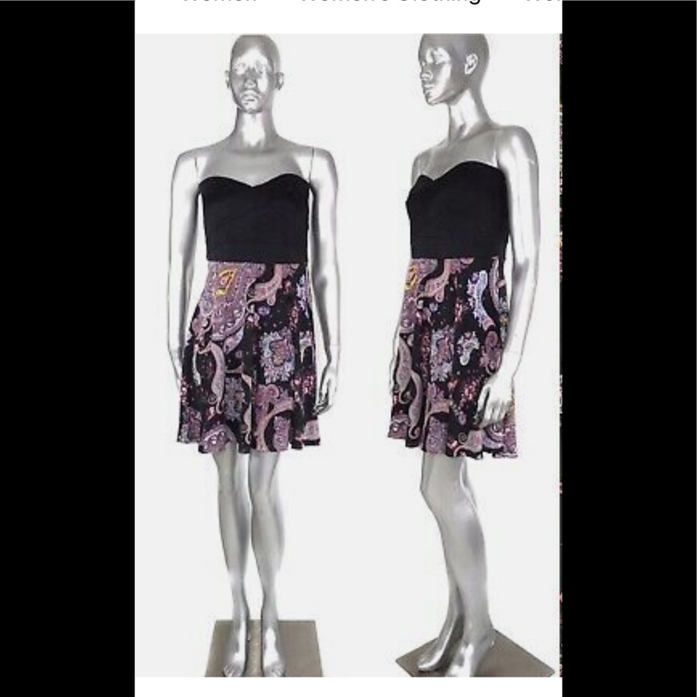 Express strapless purple paisley dress